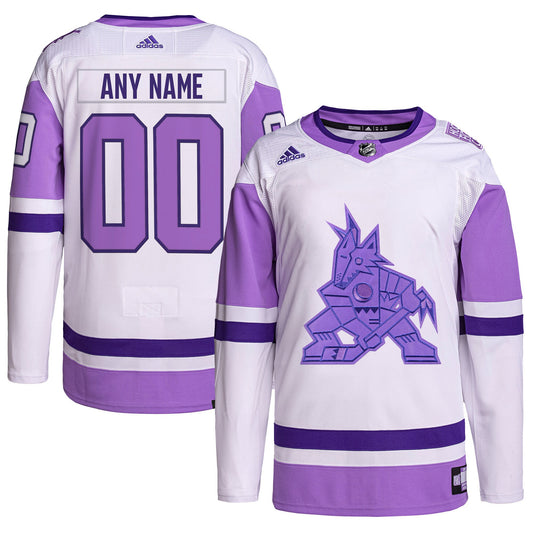 Arizona Coyotes adidas Hockey Fights Cancer Primegreen Authentic Custom Jersey - White/Purple